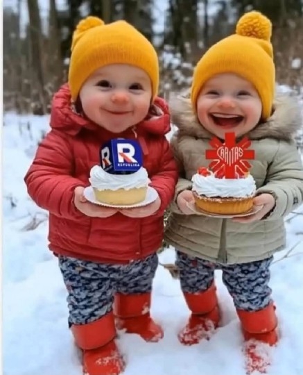 Children with Cupcakes in Snow