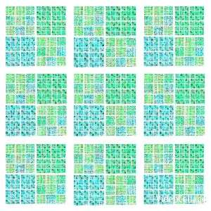 Grid of Green and Blue Patterns