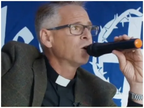 Clerical Speech Against Blue Backdrop