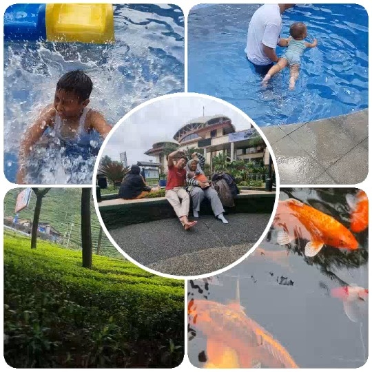 Child Playing in Water and Family