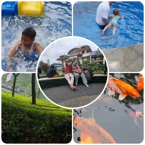 Child Playing in Water and Family
