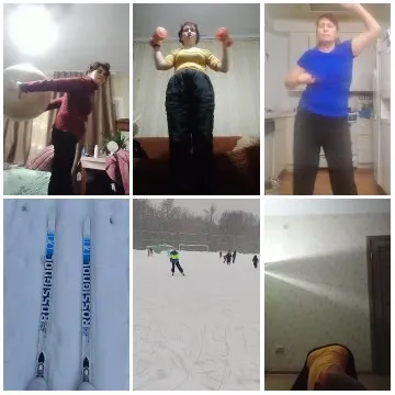 Indoor Exercises and Skiing Scenes
