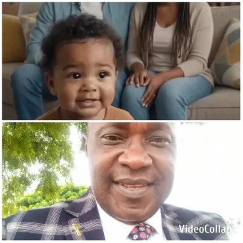 Child Smiling with Parents on Couch