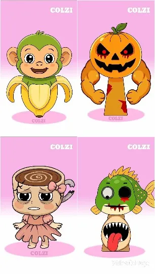 Cartoon Characters on Pink Background