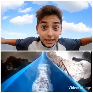 Boy Excited Near Water Slide