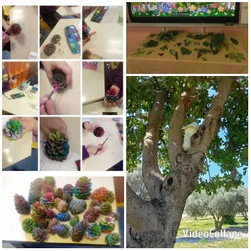 Hands Crafting with Colored Pinecones