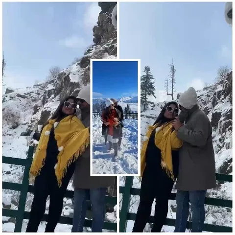 Joyful Moment in Snowy Landscape