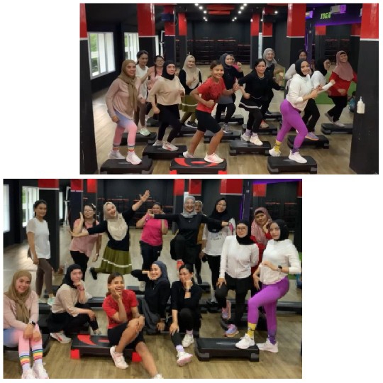 Women Posing on Exercise Steps
