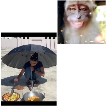 Woman Cooking Under Black Umbrella