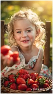 Young Girl Smiling With Strawberries