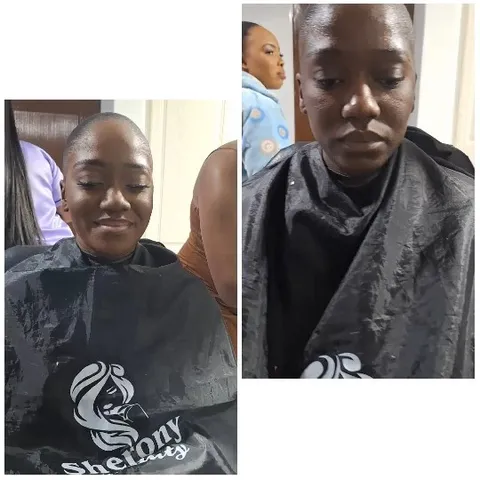 Shaved Head Woman at Salon