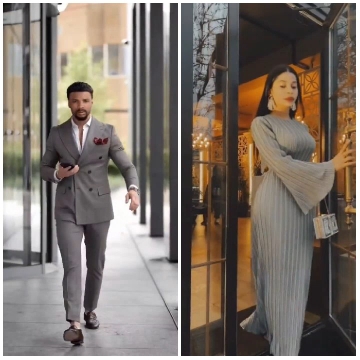 Man Walking and Woman at Entrance