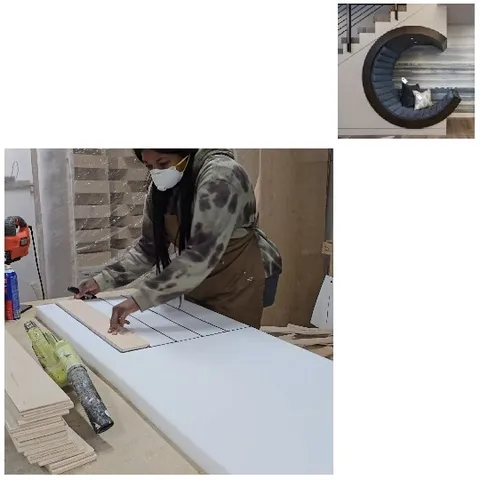 Person Working with Wood and Unique Seating