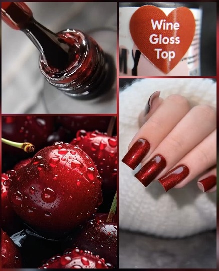 Dark Red Nail Polish and Cherries