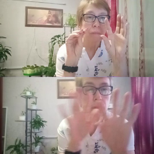 Woman Gesturing with Plants Nearby
