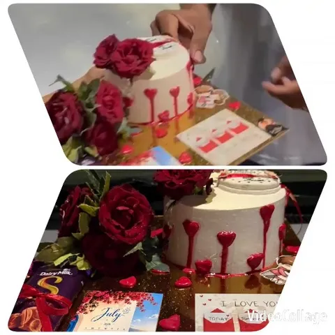 Decorated Cake with Gifts Nearby