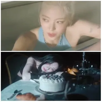Person in Water and Cake Setting