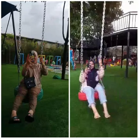 Two Individuals on Playground Swings