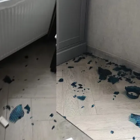 Shattered Ceramic on Floor