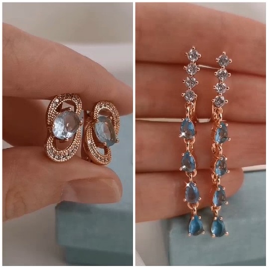 Earrings Display with Blue Gemstones