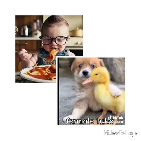 Child Eating Spaghetti with Puppy