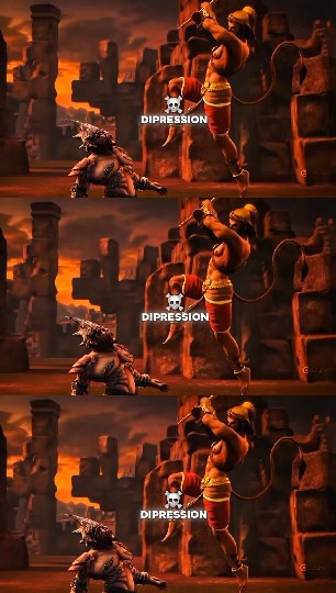 Warrior vs Depression Cartoon Scene
