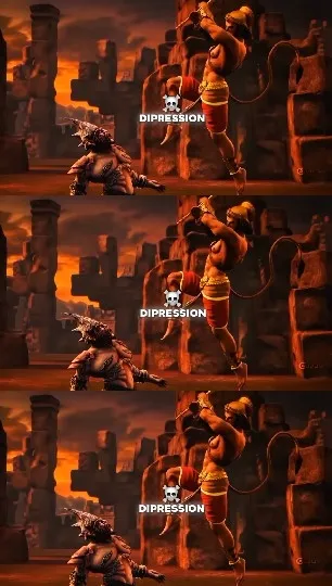 Warrior vs Depression Cartoon Scene
