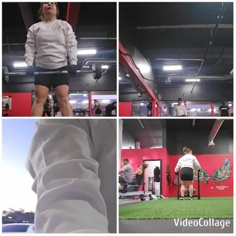 Gym Equipment and Walking Scene