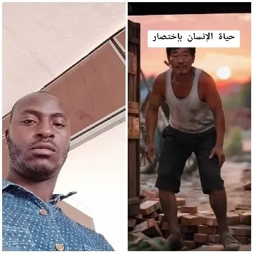 Man Outdoors with Arabic Text