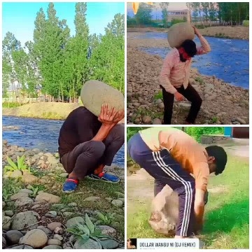 Individuals Lifting Stones Outdoors
