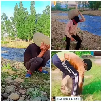 Individuals Lifting Stones Outdoors