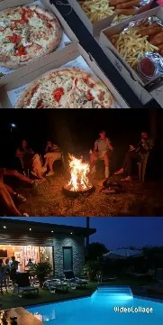 Pizza and Fries at Campfire Gathering
