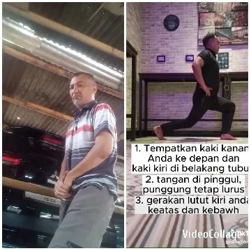 Lunging Man with Instructions in Gym