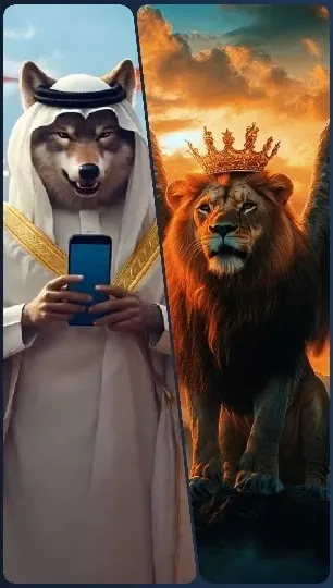 Anthropomorphic Wolf and Majestic Lion