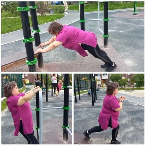 Woman Stretching at Outdoor Gym