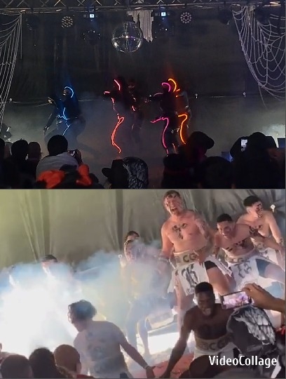 Neon Dancing Figures and Disco Crowd