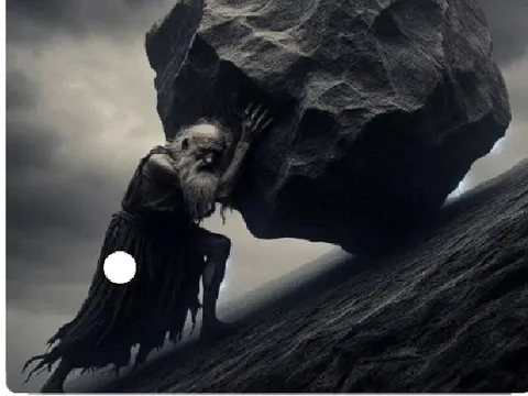 Elderly Man Struggling with Boulder