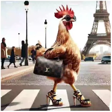 Chicken in Sunglasses Near Eiffel Tower