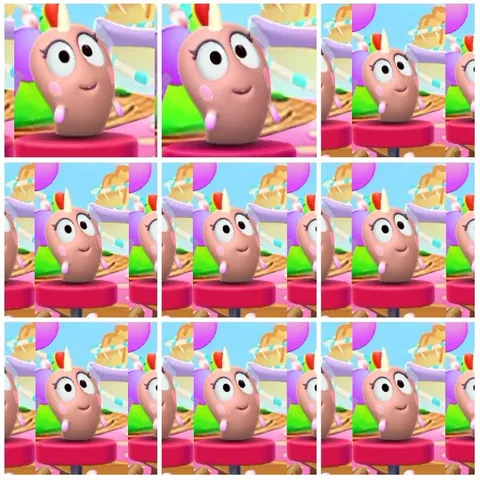Colorful Cartoon Character on Pink Surface