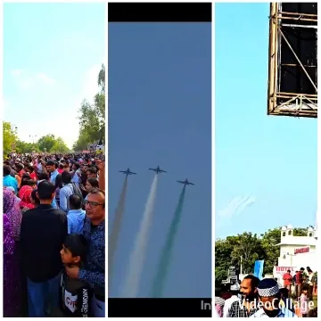 Outdoor Crowd and Airplanes in Formation