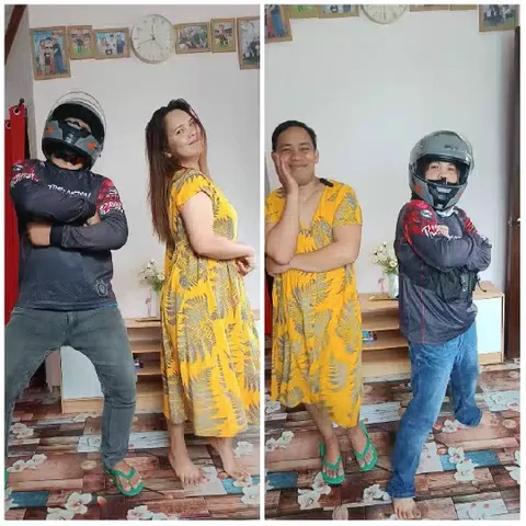 Casual Outfit Exchange in Living Room