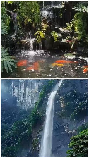 Koi Pond and Majestic Waterfall