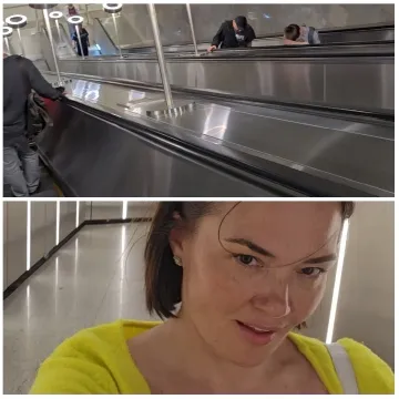 People on Escalator with Close-Up