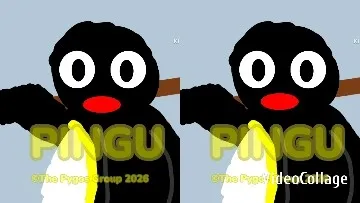 Cartoon Penguin with Text and Group