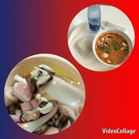 Soup and Seafood on Gradient Background