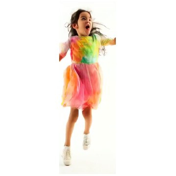 Child Jumping in Rainbow Dress