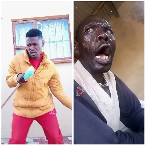 Person with Mop and Expressive Face