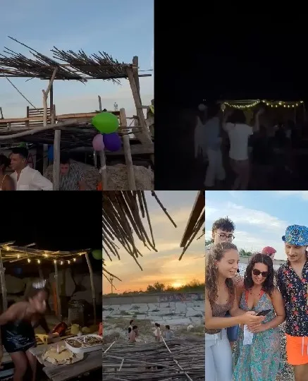 Celebration Scenes and Sunset Over Water