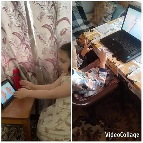 Child Imitating Gesture at Table