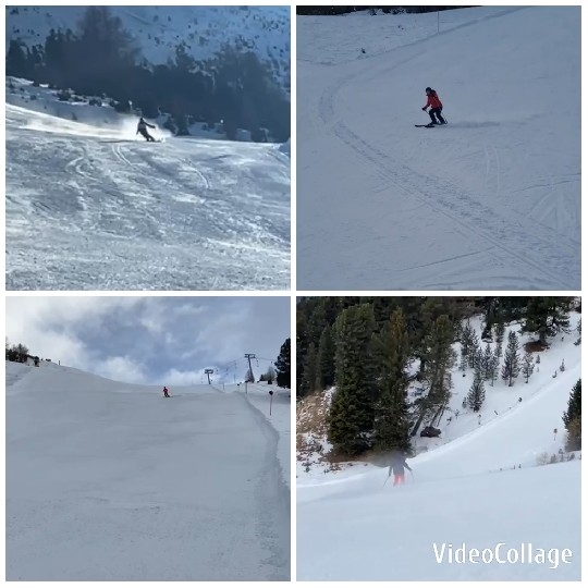 Skiing Action on Snowy Slopes